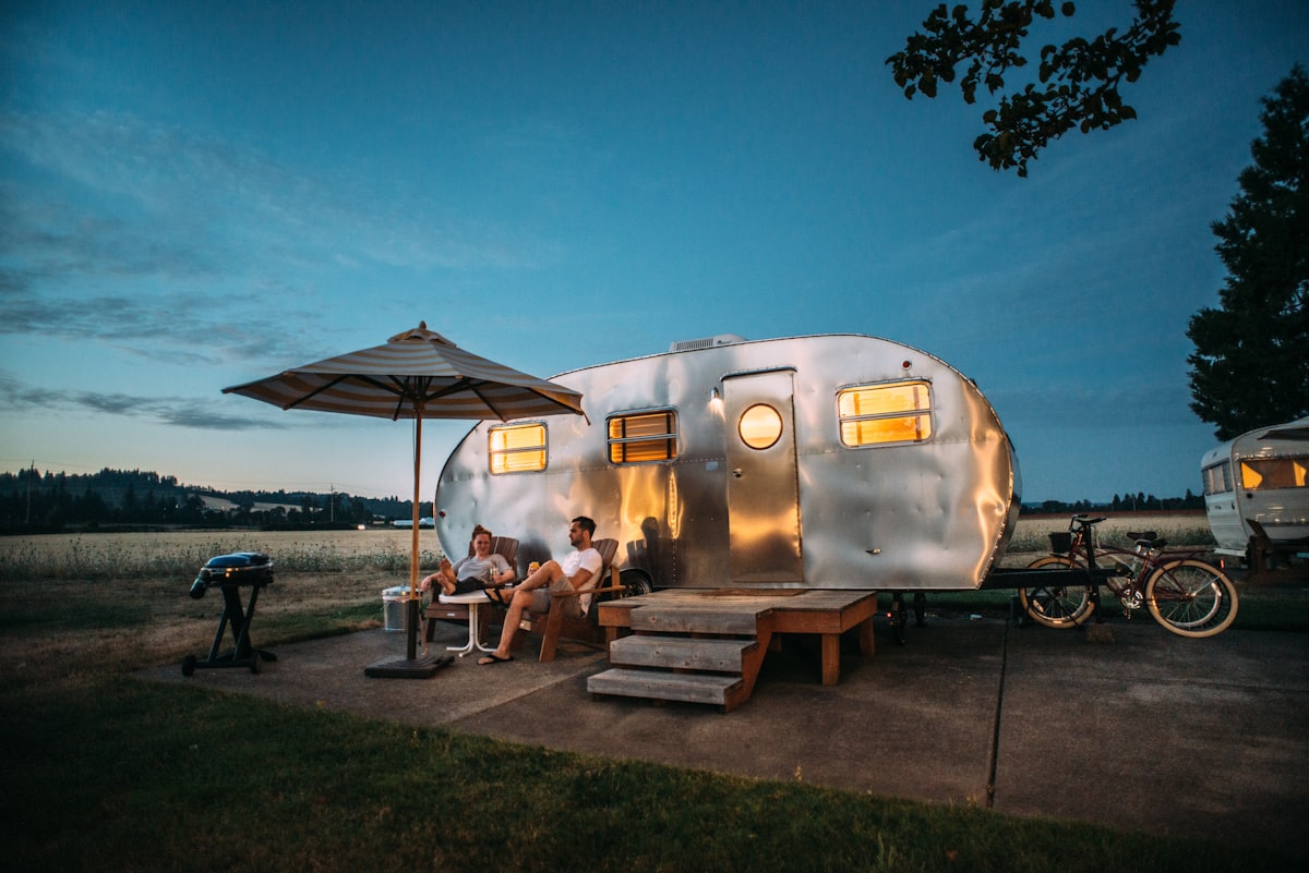 Motorhome parked outdoors, illustrating the use of IPTV in motorhomes or caravans.