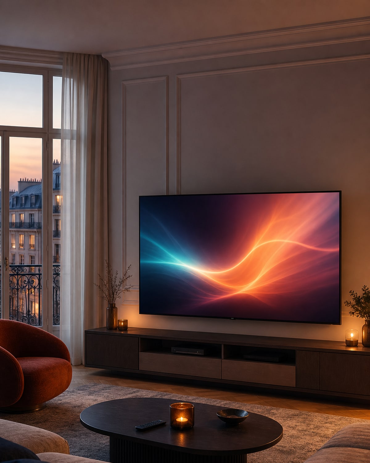 Modern TV with a sleek screen, simply illustrating what IPTV is for a beginner.