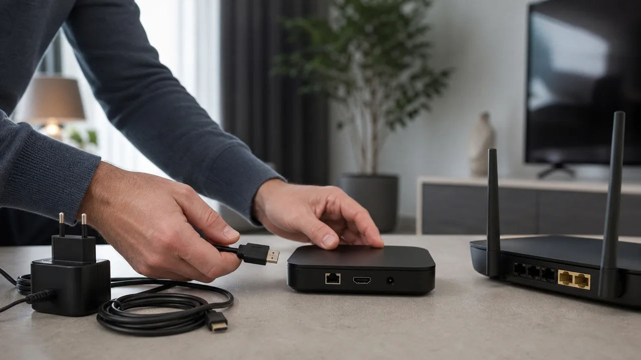 Streaming stick plugged into a television, illustrating an IPTV box not working.