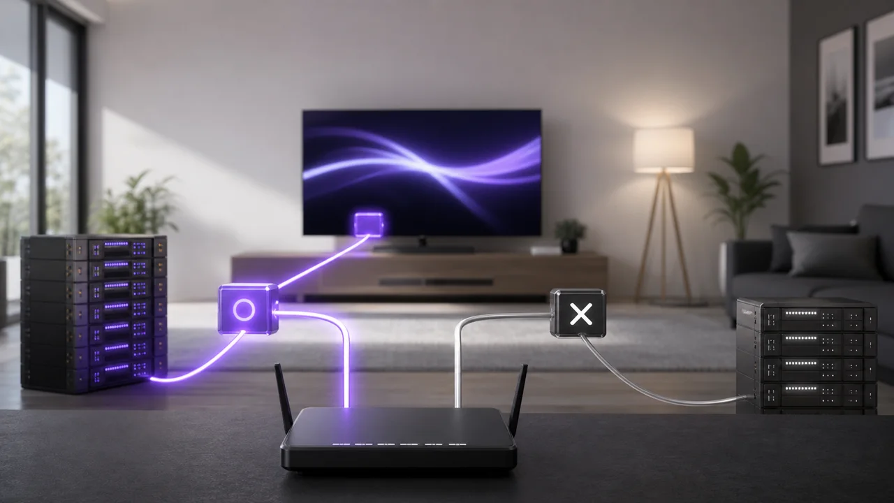 Network server in operation, illustrating the role of DNS in broadcasting an IPTV stream.