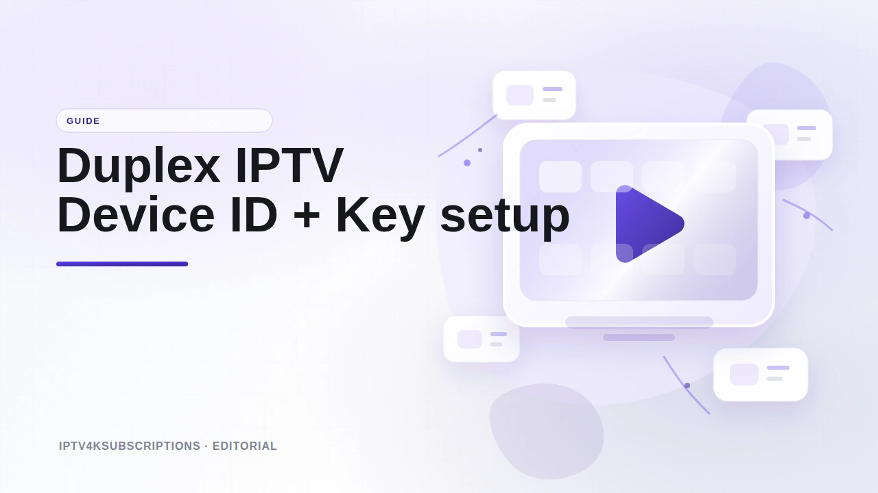 Abstract editorial graphic for a 2026 guide to the Duplex IPTV (DuplexPlay) player on Samsung and LG TVs.