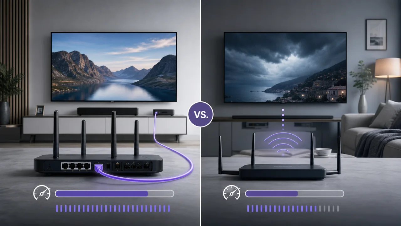 Coiled Ethernet cable, illustrating the comparison between wired and Wi-Fi connection for IPTV.