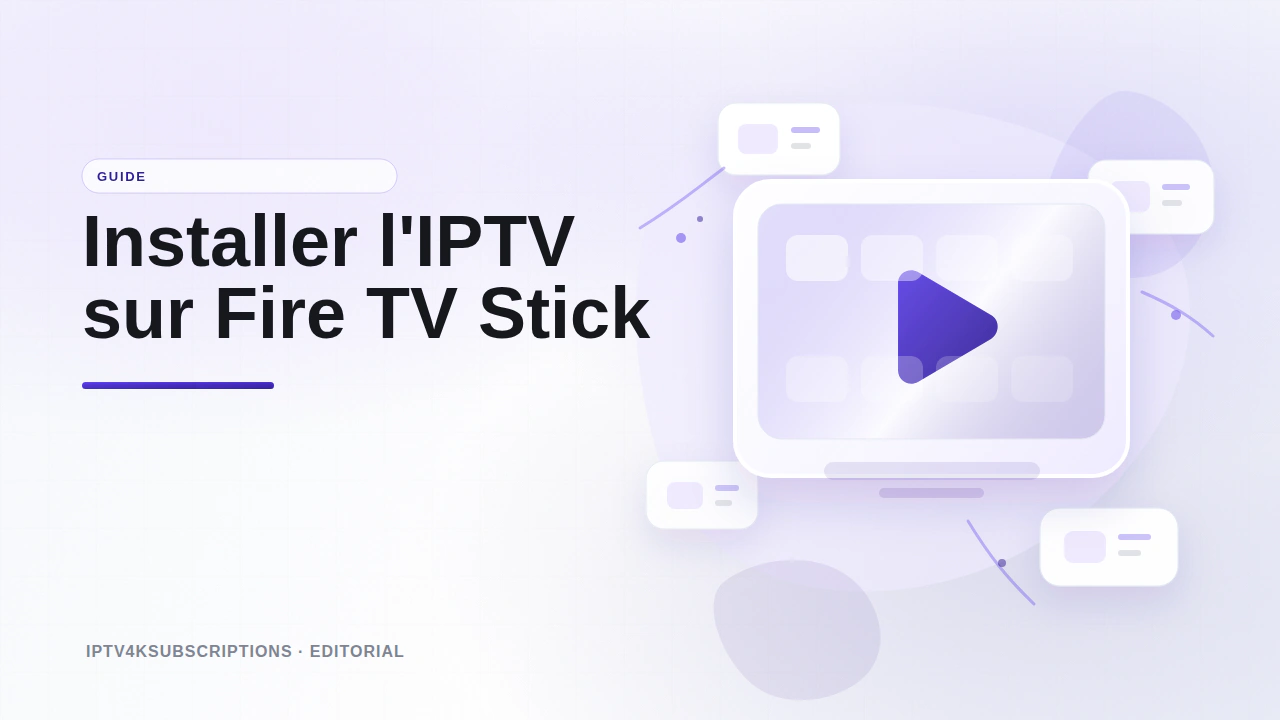 Illustration &eacute;ditoriale abstraite pour le guide 2026 d'installation de l'IPTV sur un Amazon Fire TV Stick.