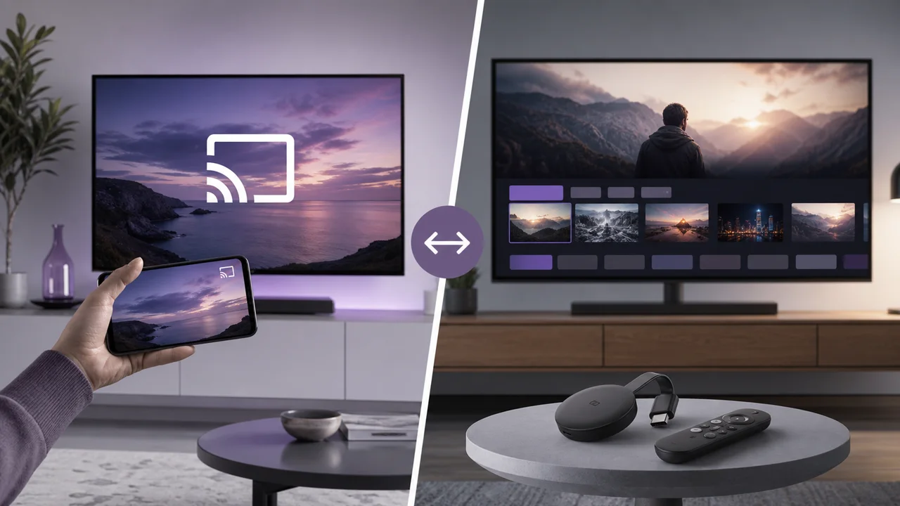 Modern connected TV, showing the use of IPTV via Chromecast or Google TV.
