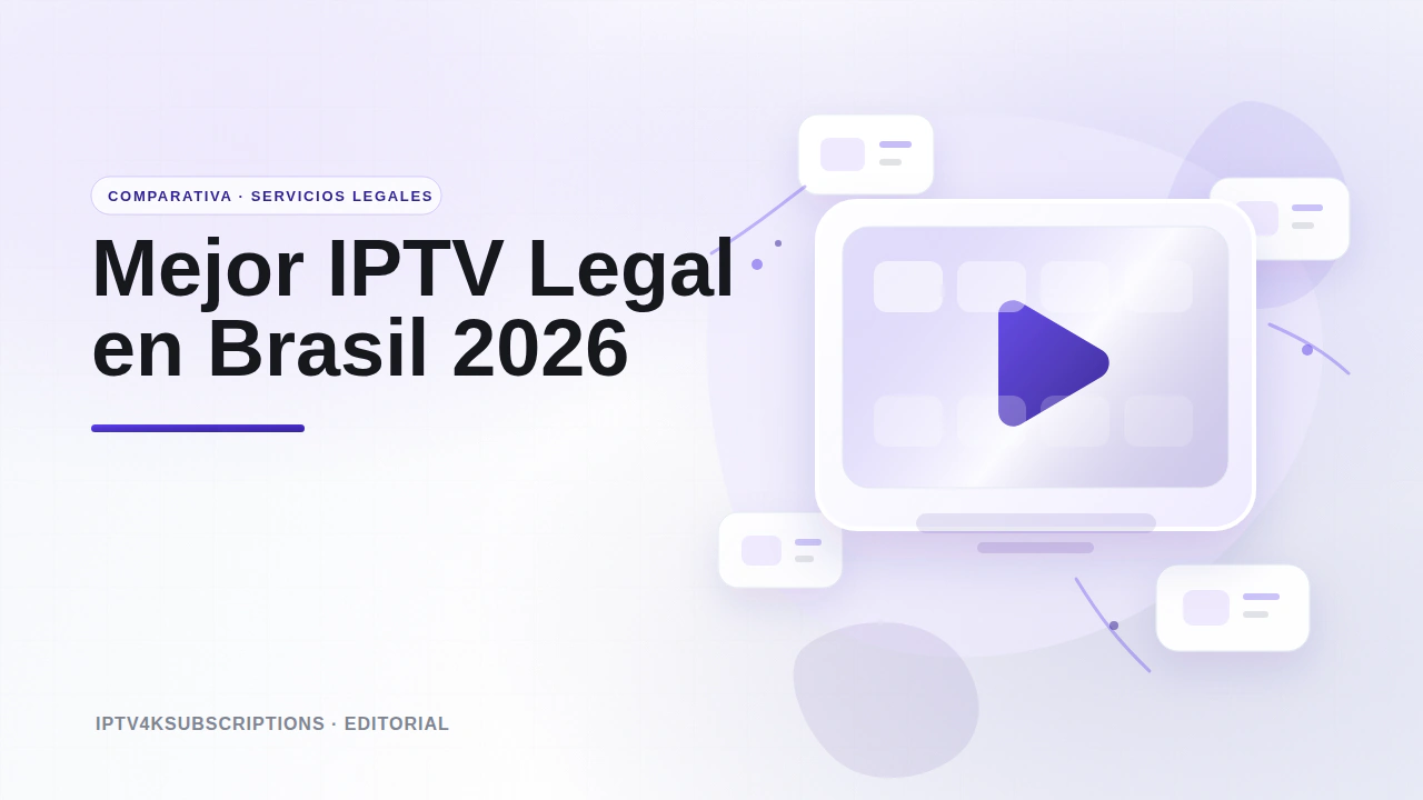 Ilustraci&oacute;n editorial abstracta para la comparativa de los mejores servicios de IPTV y TV en directo legales en Brasil en 2026.