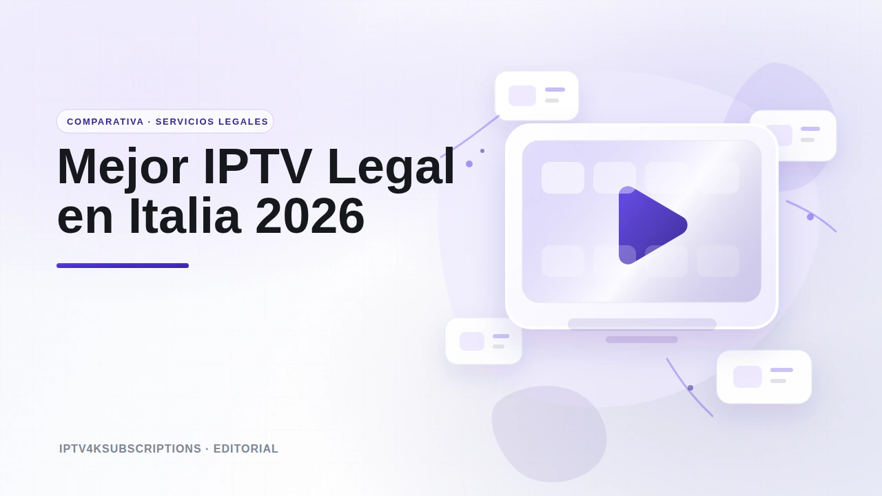 Ilustraci&oacute;n editorial abstracta para la comparativa de los mejores servicios de IPTV y TV en directo legales en Italia en 2026.