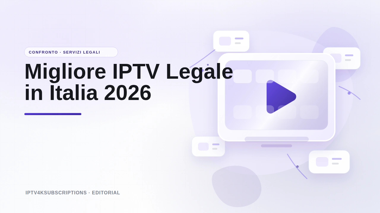 Illustrazione editoriale astratta per il confronto dei migliori servizi IPTV e TV in diretta legali in Italia nel 2026.