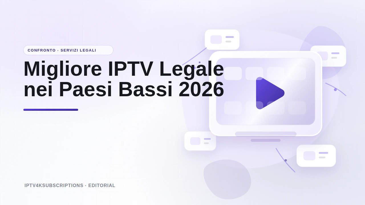 Illustrazione editoriale astratta per il confronto dei migliori servizi IPTV e TV in diretta legali nei Paesi Bassi nel 2026.
