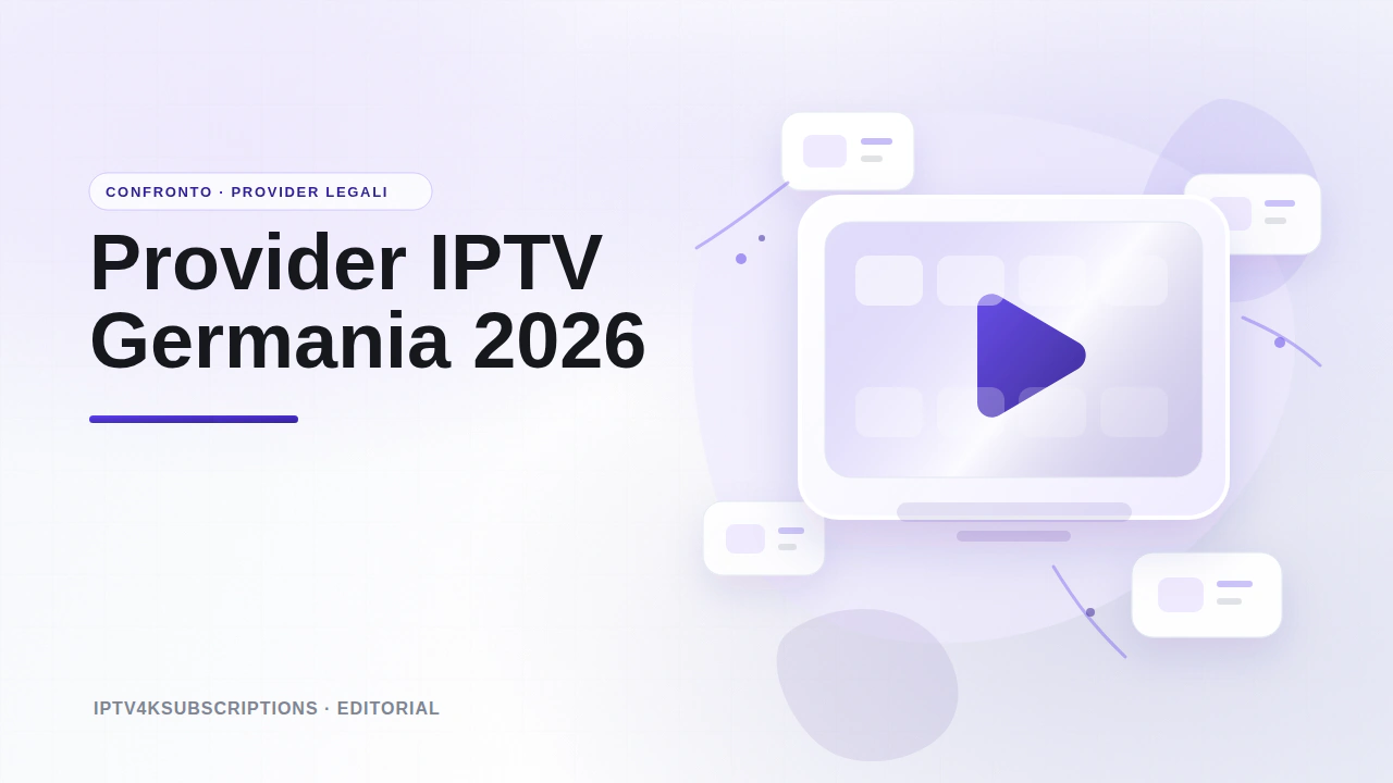 Illustrazione editoriale astratta per il confronto dei provider IPTV con licenza in Germania nel 2026.