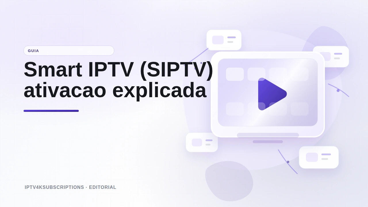 Ilustra&ccedil;&atilde;o editorial abstrata para o guia 2026 do Smart IPTV (SIPTV) em TVs Samsung e LG.