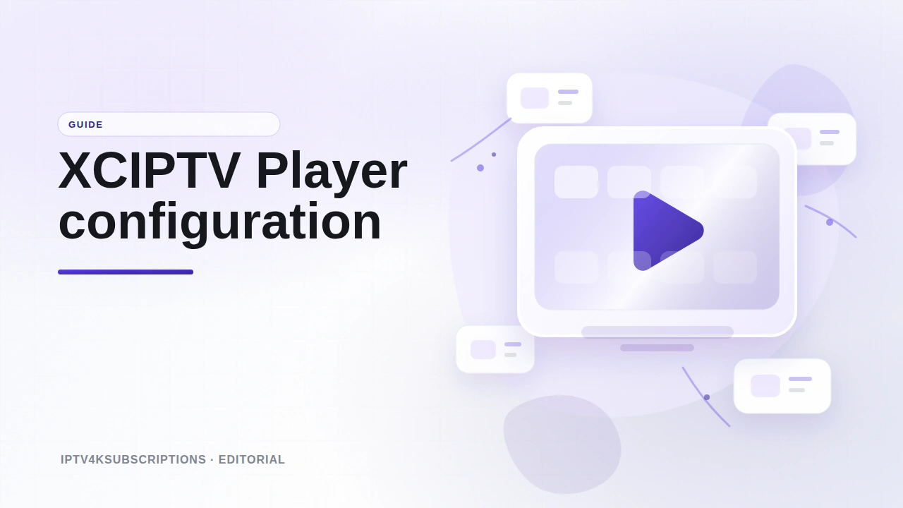 Illustration &eacute;ditoriale abstraite pour le guide 2026 de l'application XCIPTV player.