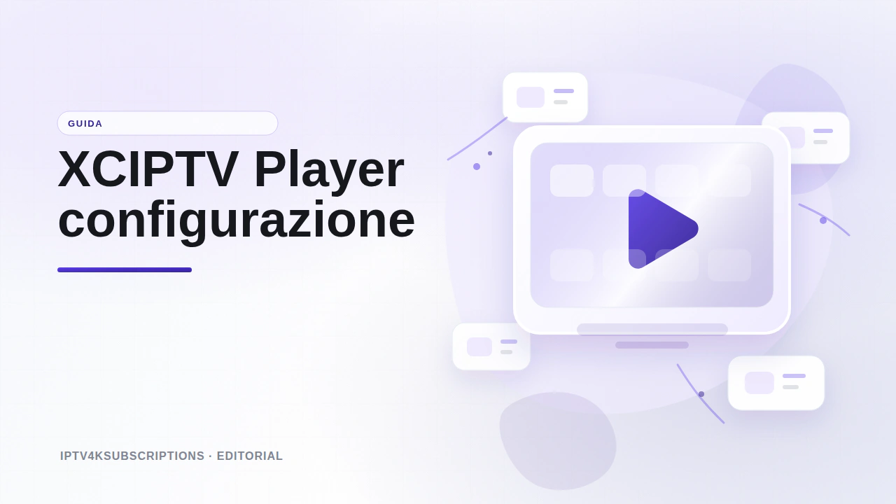 Illustrazione editoriale astratta per la guida 2026 all'app XCIPTV player.