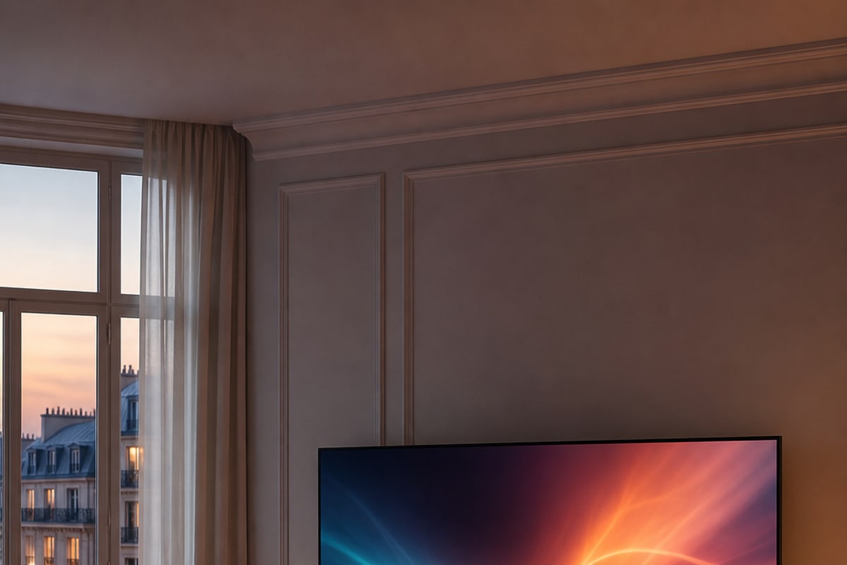 A person watching a film from a sofa