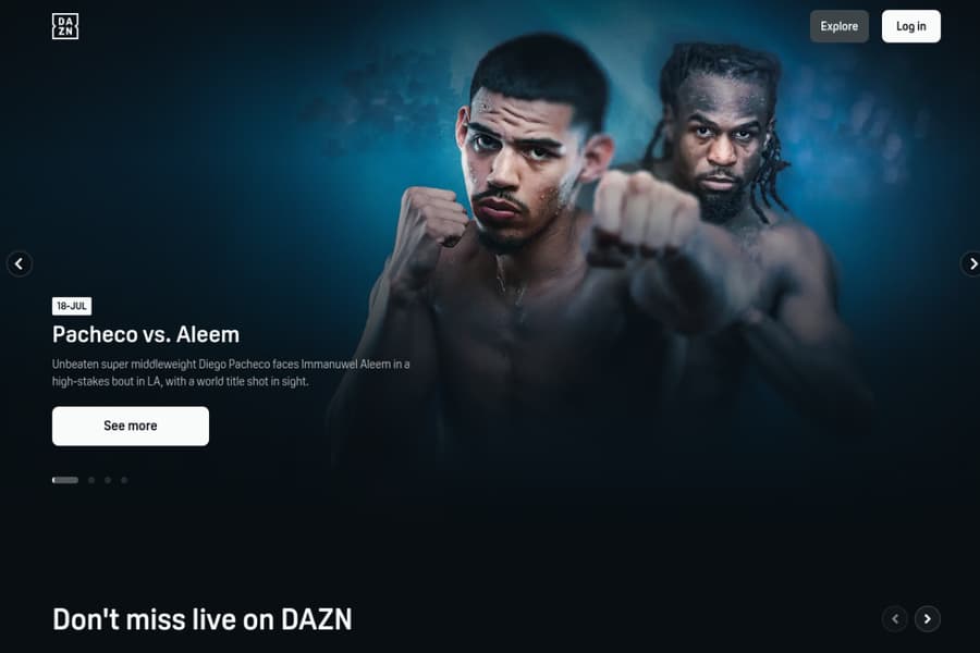 DAZN homepage preview in 2026