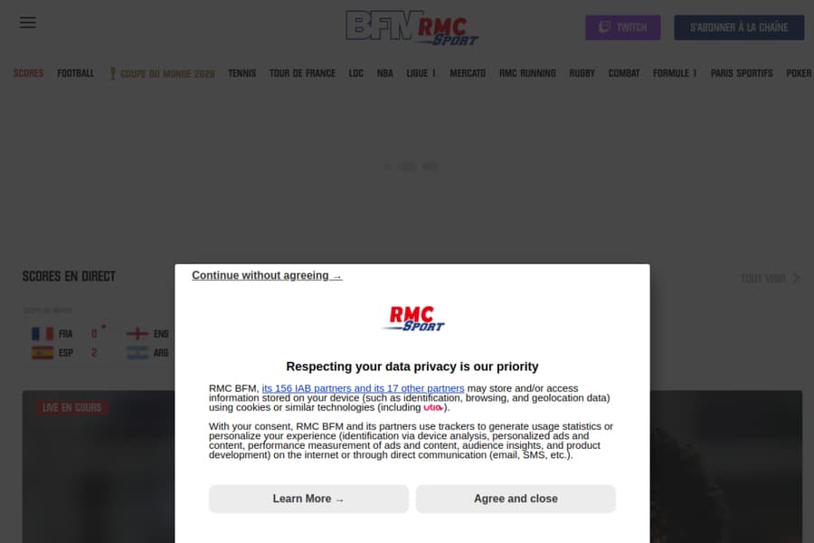 Preview of the RMC Sport homepage in 2026