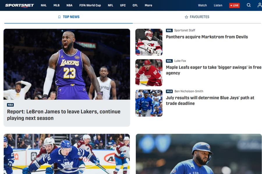 Sportsnet+ homepage preview in 2026