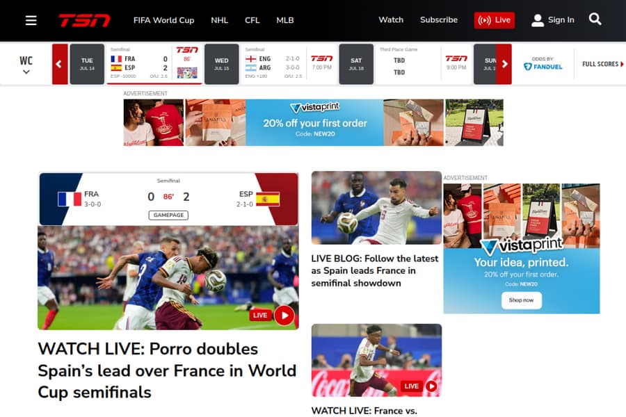 TSN+ homepage preview in 2026